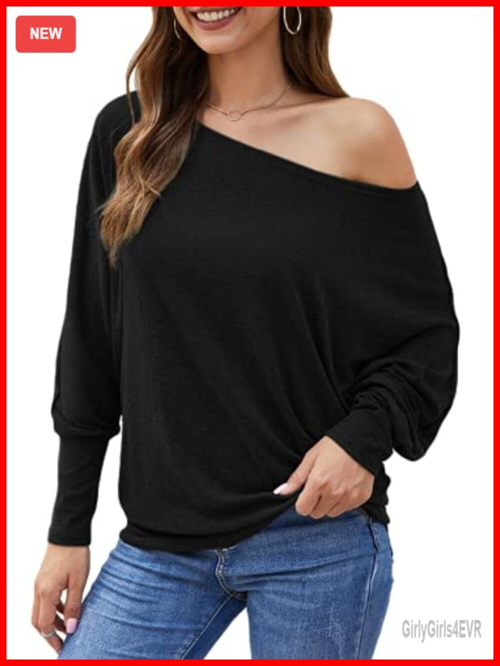 Off Shoulder Batwing Sleeve Oversized Tunic Sweater Pullover